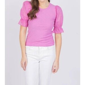 NATION LTD Bia Tee In Prom Date Pink Womens Medium Short Gathered Puff Sleeve